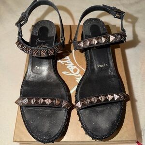Christian Louboutin Pyraclou 60 Black Glitter Sandals